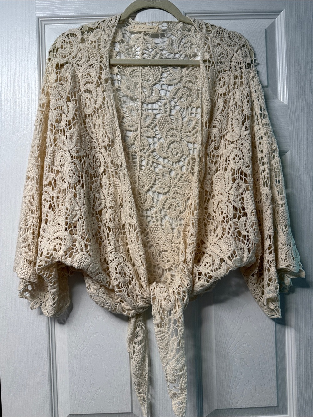 Do everything in love Cream Crochet Lace Tie-Front Kimono